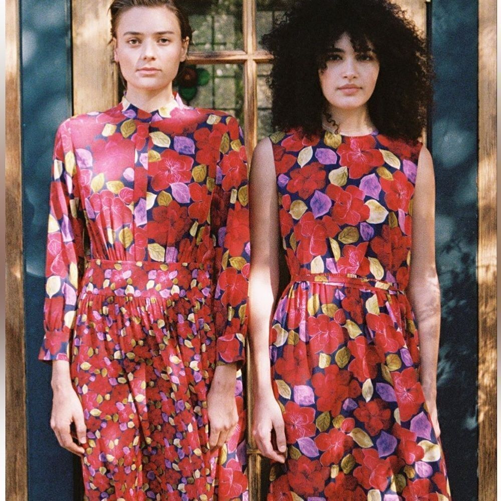 DYVNA Red Green Floral Silk Maxi Dress NWT Small $495